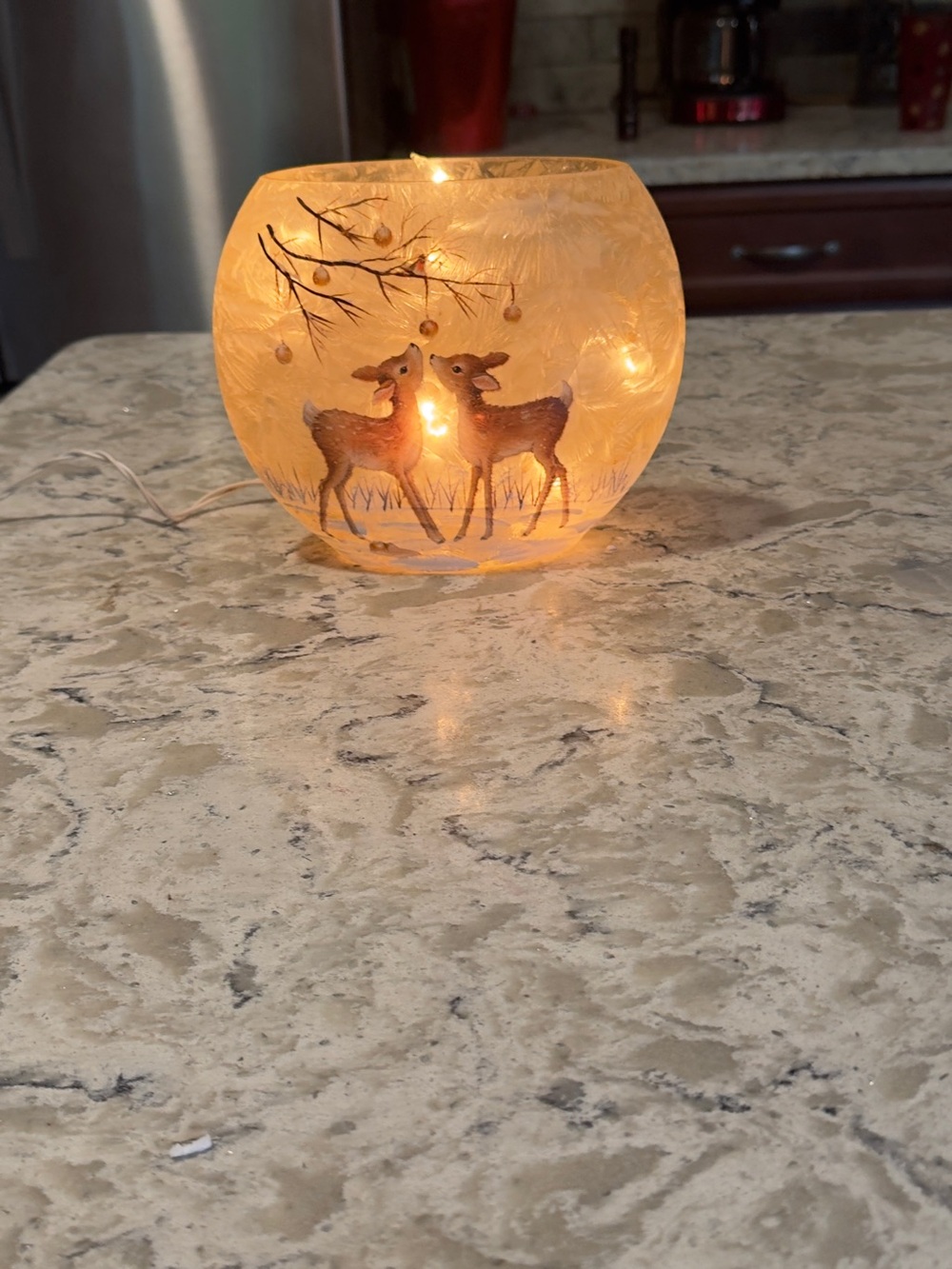 Hand-Painted Deer Glass Candle Holder - Amber Glow